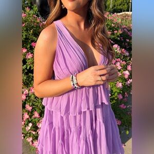 Lavender Sleeveless Pleated Dress